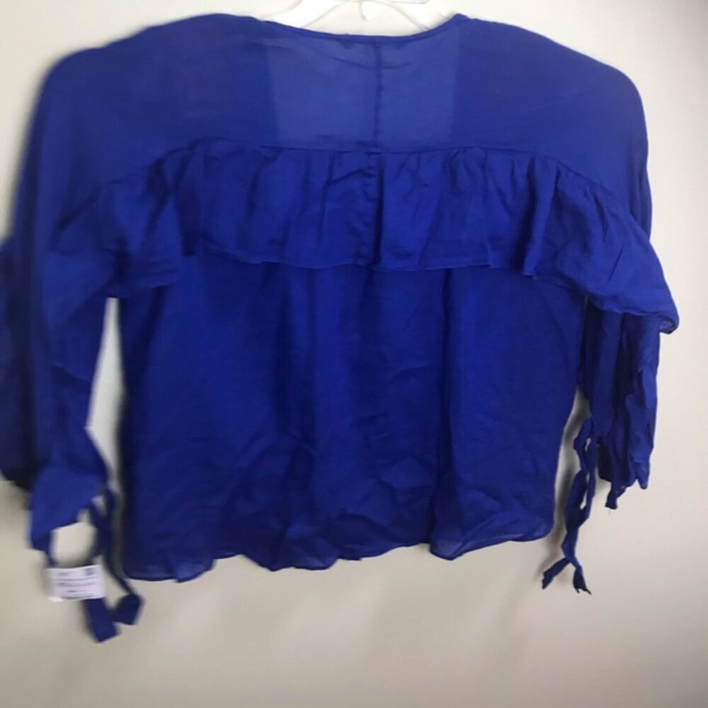 ZARA NEW Ruffles Ties Cotton Lightweight Flowy Button Shirt Blouse Top BlueFairy - Picture 4 of 8